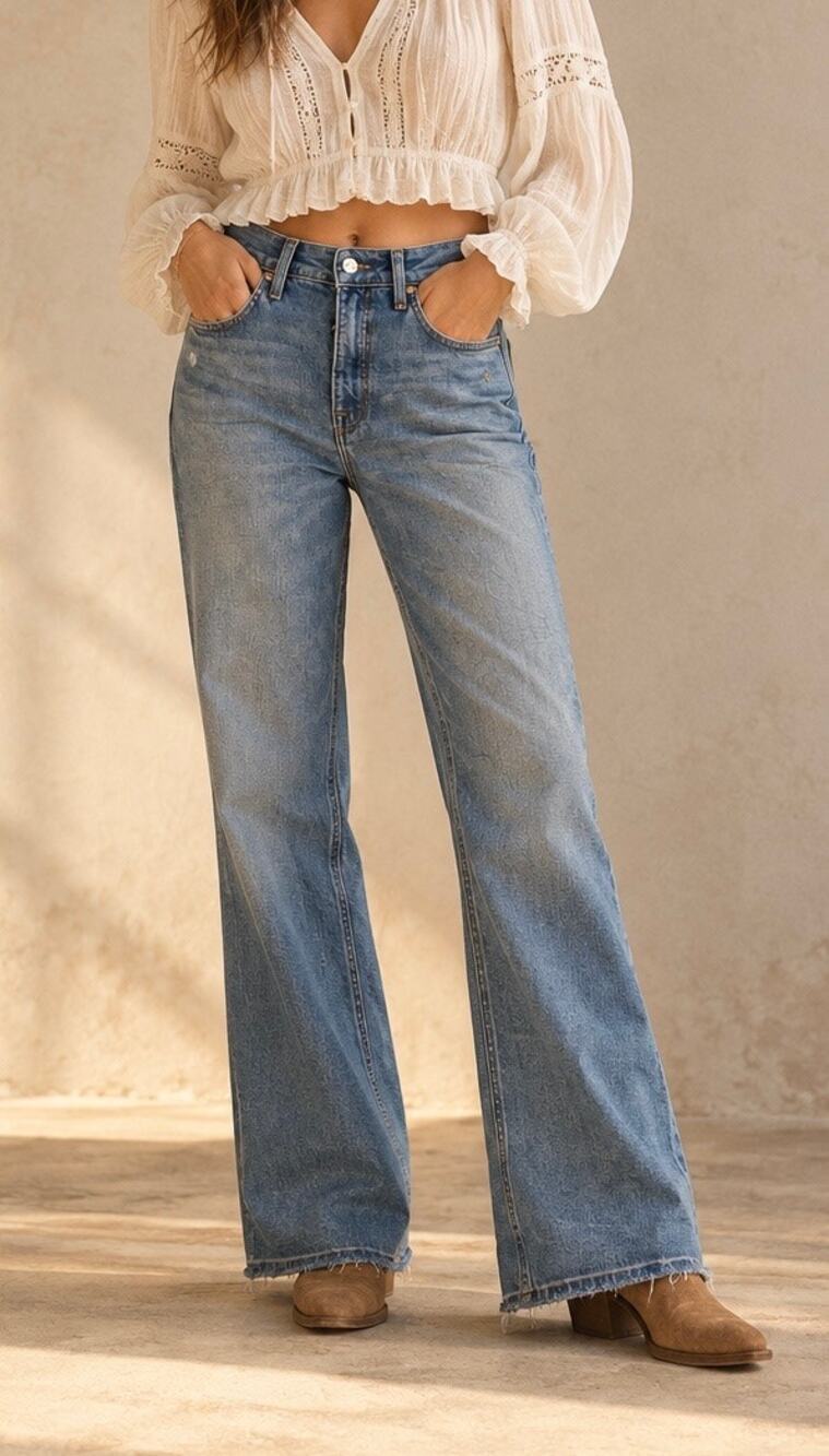 Voyageur Wide Leg Jeans Size 8 Medium Wash Raw Hem